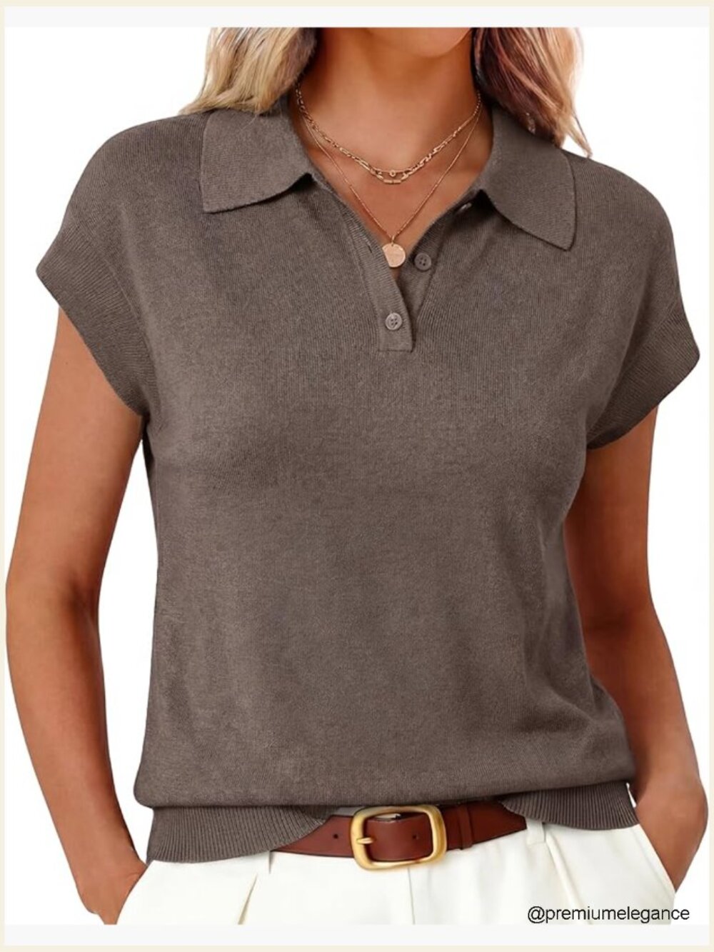 Wool Blend Cap Sleeve Business Casual Sweater Vest Polo Shirt